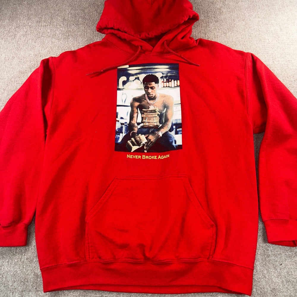 Never Broke Again YoungBoy NBA Red Graphic Hoodie Mens Medium Pullover Sweatshir